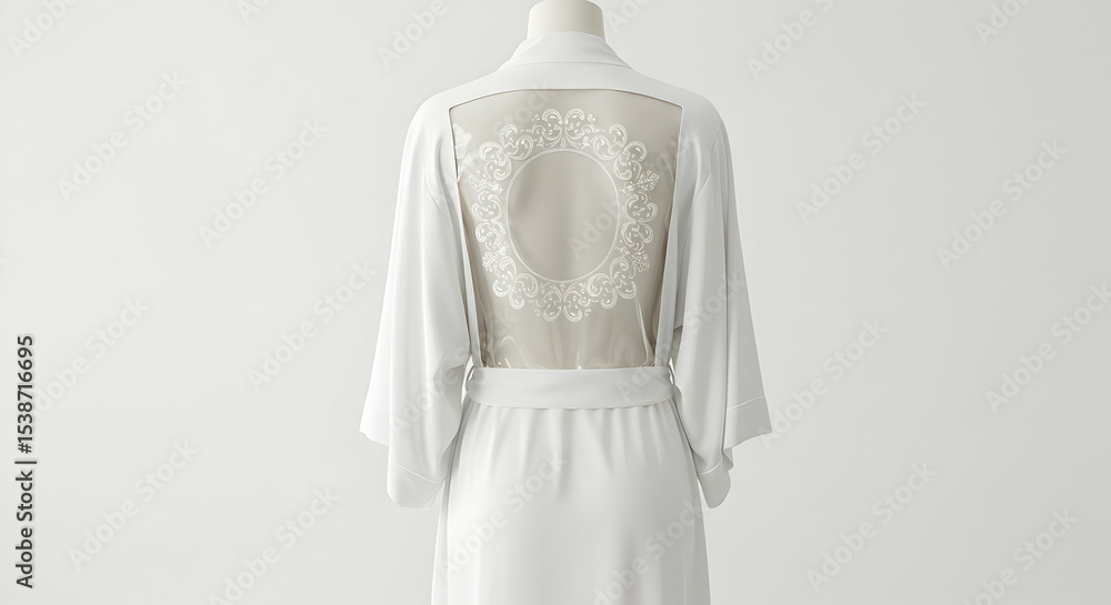 Elegant White Kimono Robe Open Back Lace Detail Luxury Bridal Spa Relaxation Comfortable Soft Wear Elegant White Kimono Robe Open Back Lace Detail Luxury Bridal Spa Relaxation Comfortable Soft Wear