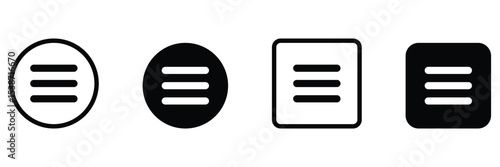 Menu bar circular and square interface navigation button design symbol UI layout icon set minimal vector illustration collection.