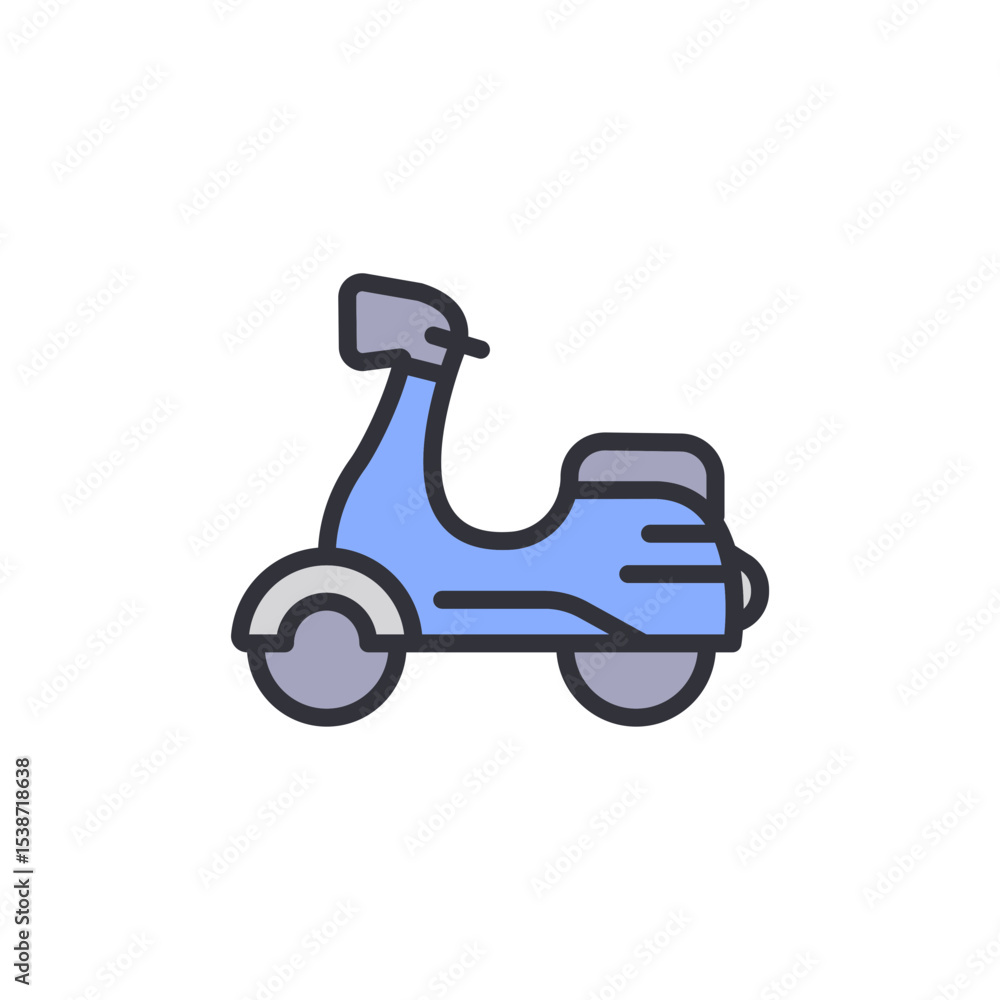 Stylish Blue Motor Scooter Icon With Outlined Design And Light Colors Stylish Blue Motor Scooter Icon With Outlined Design And Light Colors