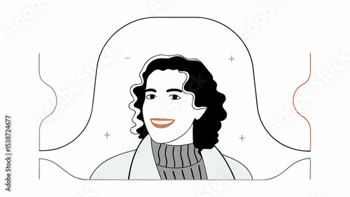 Smiling Woman Portrait, Abstract Line Art