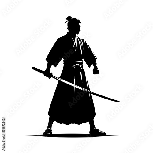 Samurai Silhouette Vector Of Japanese Warrior With Katana
