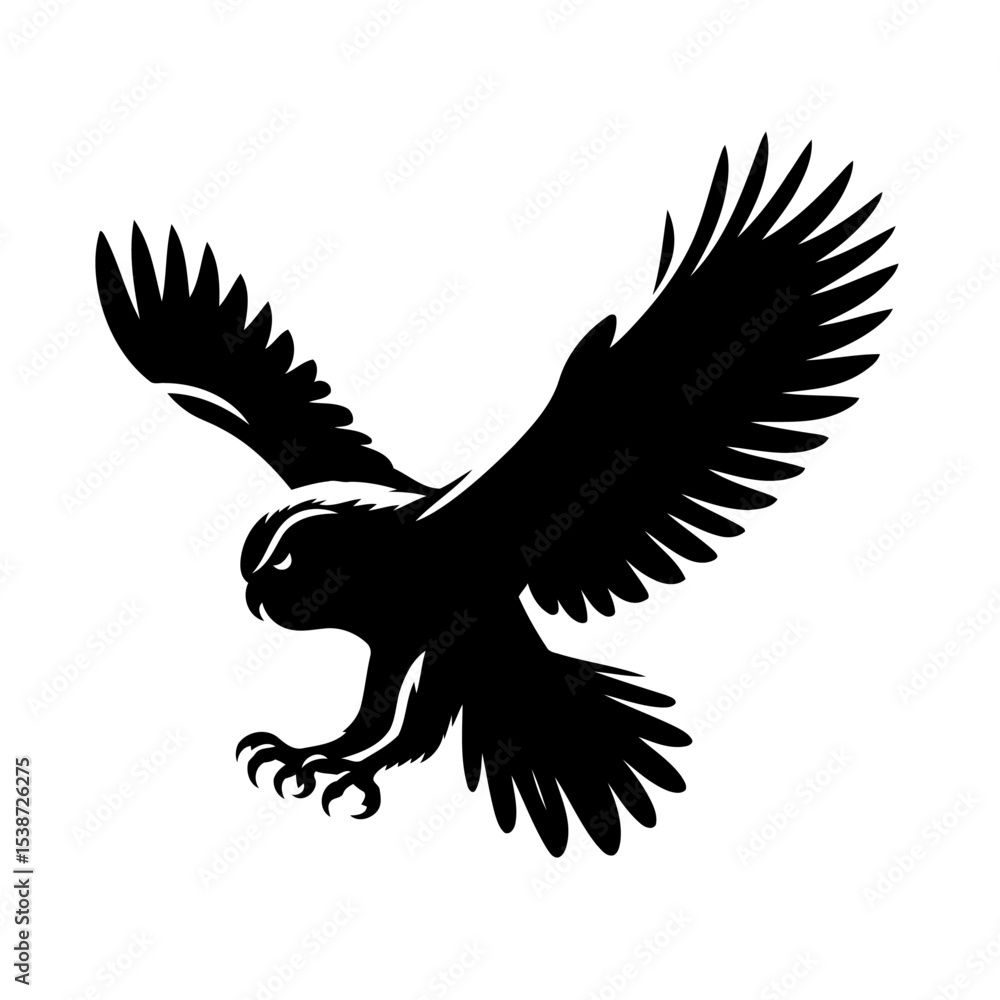Obraz premium Owl In Flight Black Silhouette Of Powerful Bird