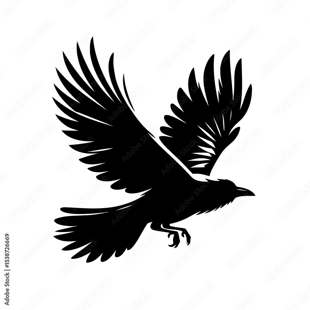 Fototapeta premium Crow In Flight Black Silhouette Bird Graphic