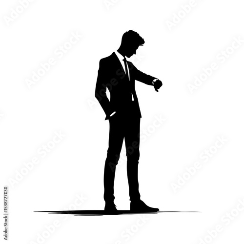 Silhouette Of Businessman Checking His Watch Modern Minimalist Vector