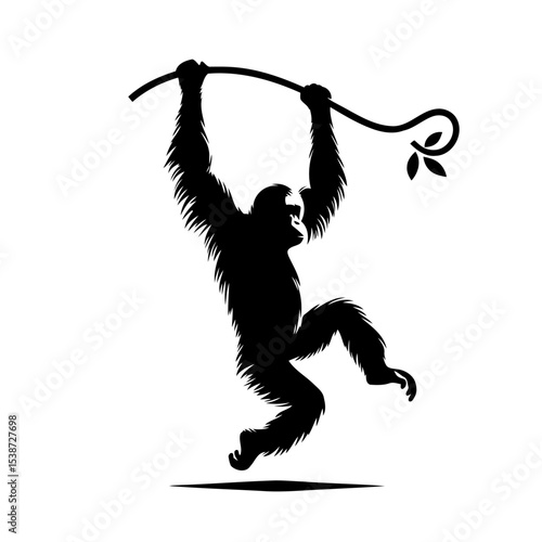 Orangutan Silhouette Ape Swinging On Vine