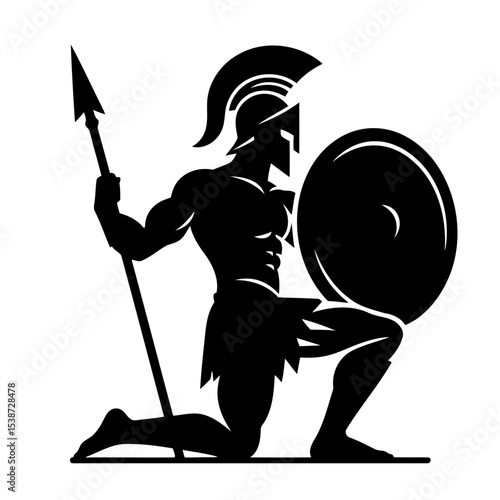 Kneeling Spartan Warrior Ancient Greece Hoplite Silhouette Strength And Military Power