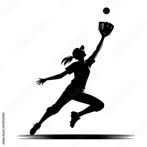 Dynamic Silhouette Of Female Softball Player Making Catch