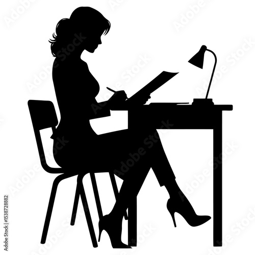 Silhouette Of Woman Working At Her Desk Business Office Professional