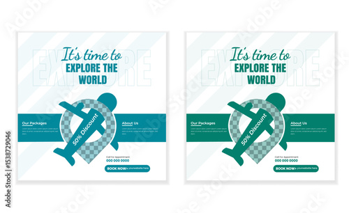 Summer Vacation Travel Offer Social Media Post Template.Creative social media post design and brochure cover page template for travel agency	