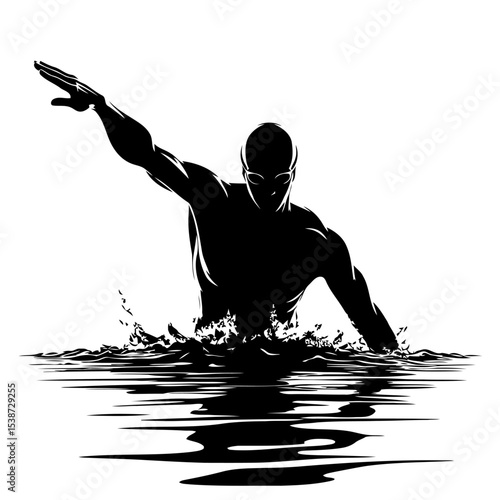 Dynamic Swimmer Silhouette Artistic Depiction Of Athlete In Motion Representing Speed Power And Competition