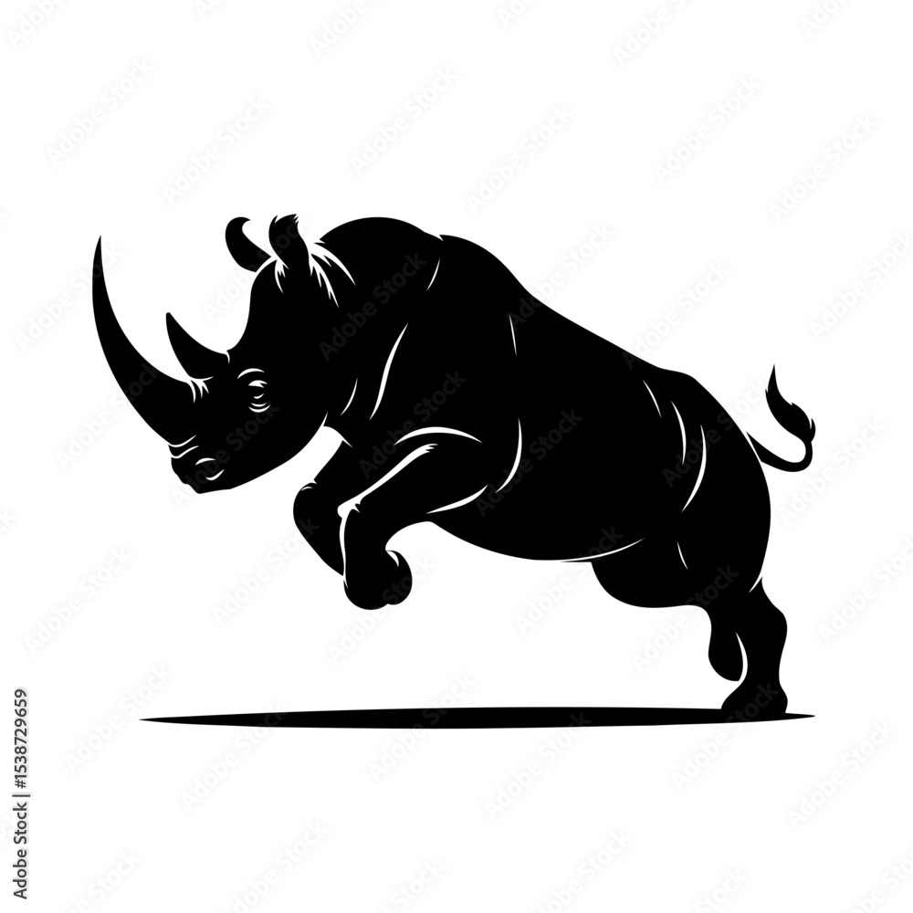 Fototapeta premium Powerful Rhino Silhouette Leaping Beast In Vector Graphic