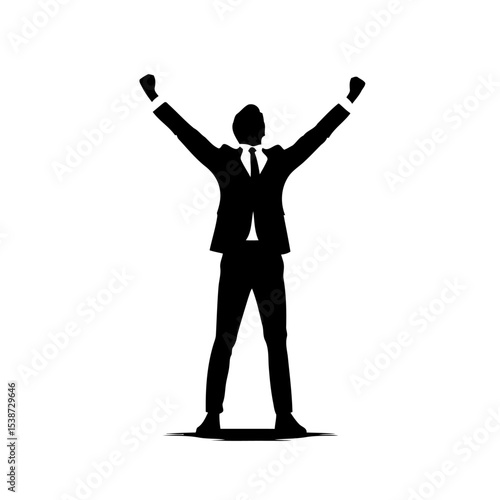 Triumphant Businessman Silhouette Celebrating Success Achievement And Victory