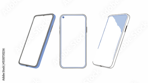 Three Modern Smartphones in Different Positions