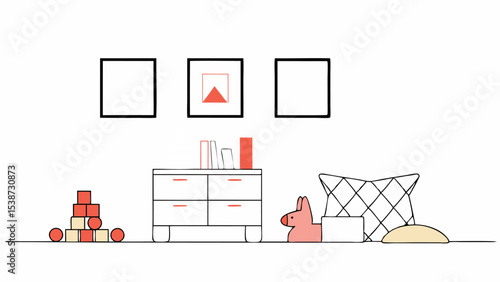 Modern Minimalist Kids Room Interior Design Illustration