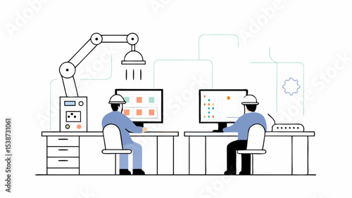 Two Engineers Monitoring Industrial Process on Computers