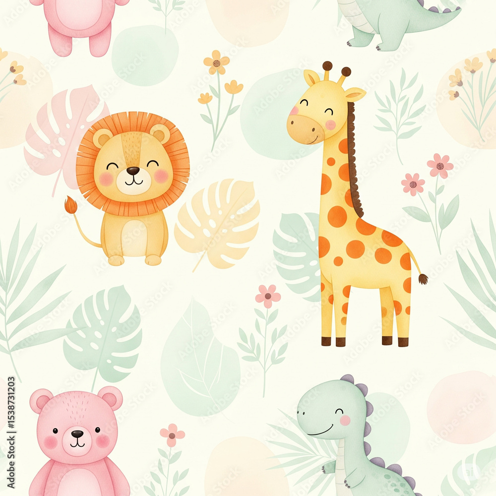 Naklejka premium Cute Cartoon Animals Background