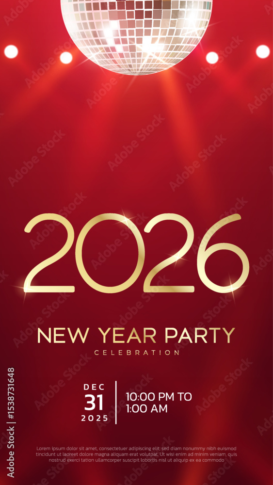 Naklejka premium 2026 Happy New Year club poster Background for your Flyers and Greetings Card graphic or new year themed party invitations. 2026 New Year Party Celebration invitation design.