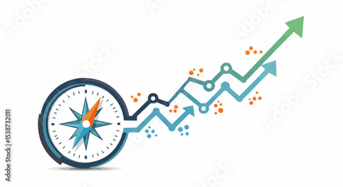 business graph with arrow with compass 