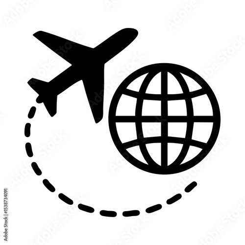 Airplane flying around the globe icon
