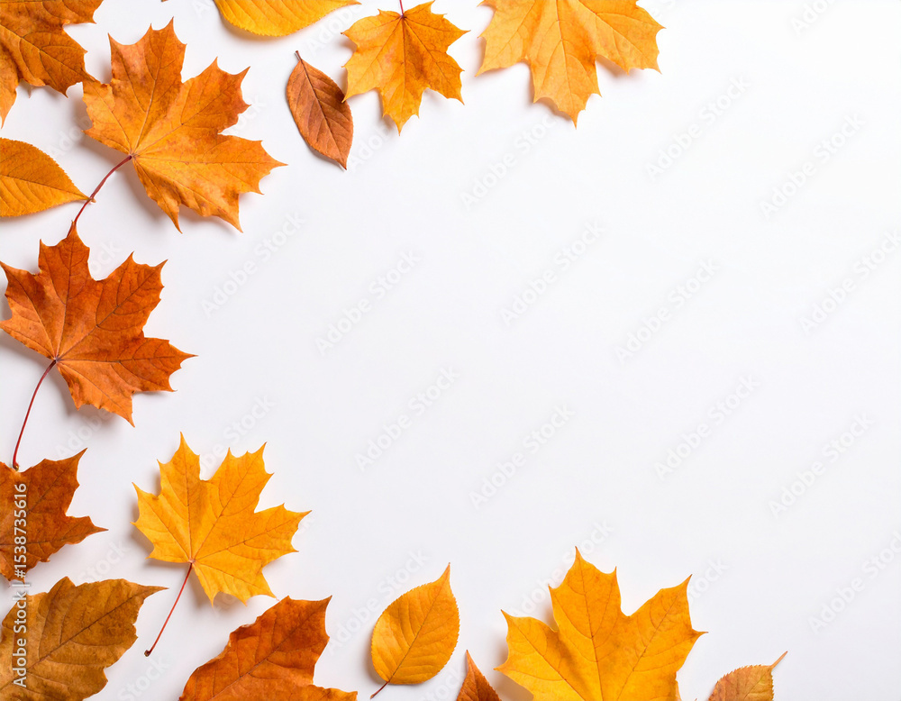 Obraz premium 秋の色に染まった落ち葉 もみじ 白背景