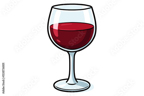 Red wine glass cartoon vector illustration. Alcoholic beverage for party or celebration. Sommelier tasting concept for winery, bar or restaurant menu. Isolated on white background.