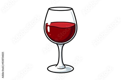 Cartoon red wine glass vector icon. Isolated wineglass clipart for restaurant menu or bar. Alcohol drink symbol for celebration, party, or wine tasting. Beverage illustration.
