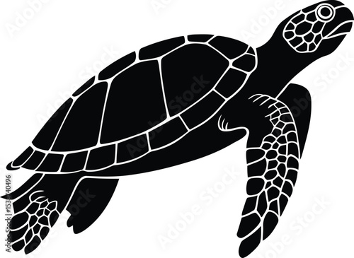 A Vector Silhouette of a Sea Turtle in Profile with Flippers Extended, turtle vector illustration