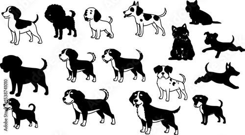 Tisk, vector set of dogs Transparent background PNG cutout.
