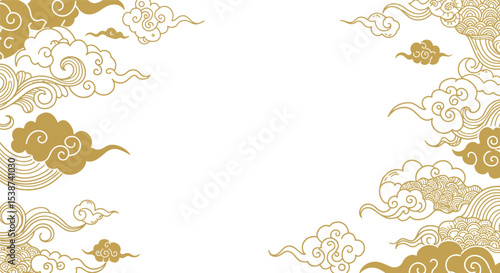 Elegant gold asian cloud border design on white background vector illustration