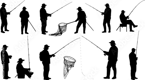 vector set of Fishermen Silhouettes
