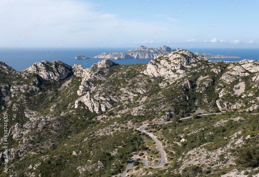Naklejka premium Coastal environments from the Mediterranean coast. Shot during 3 days of hiking in the Calanques, south of France, close to Marseille.