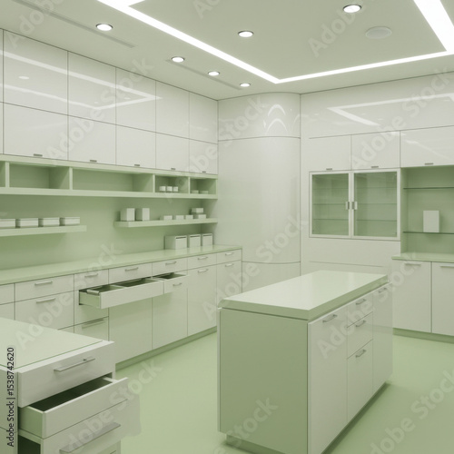 Modern clean pharmacy interior.