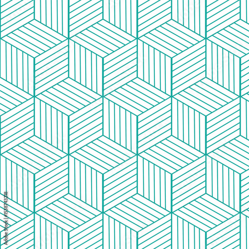 Abstract teal geometric 3d cube seamless pattern