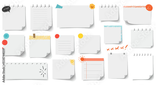 Assorted blank notepaper collection with colorful accents and decorations vector illustration