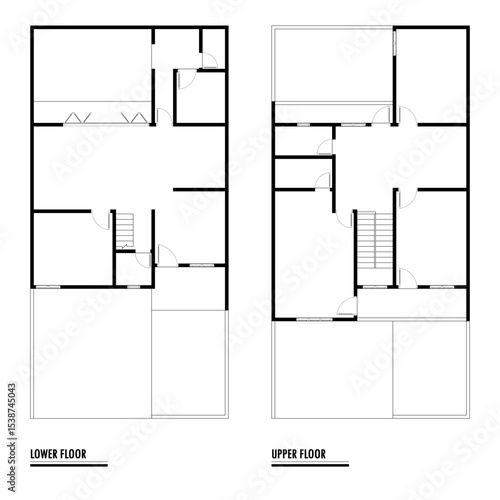 Black and White floor plan of a modern unfurnished house for your design. Suburban house vector blueprint. Architectural background.
