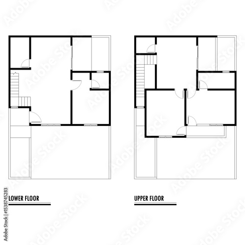 Black and White floor plan of a modern unfurnished house for your design. Suburban house vector blueprint. Architectural background.