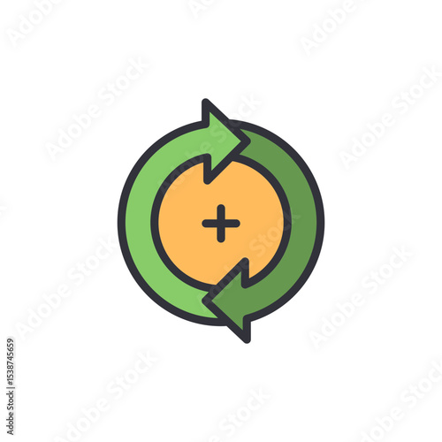 Green Circular Arrows Symbolizing Reloading With Plus Sign In Center