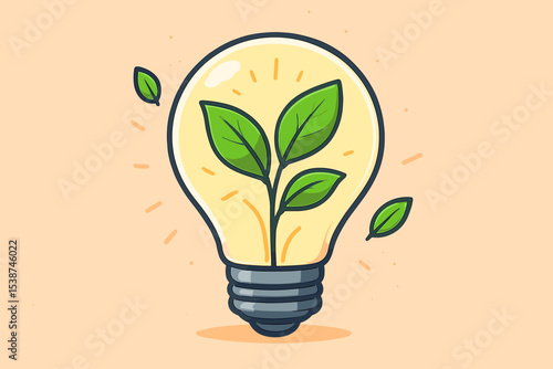 Light bulb with green plant sprout inside. Eco friendly energy concept. Metaphor for sustainability, renewable power and environmental conservation. Green technology and ecology idea icon.