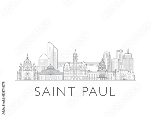 Drawing of Saint Paul, Minnesota, cityscape illustration skyline