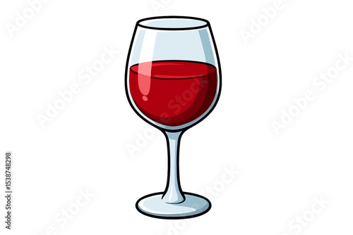 Red wine glass cartoon vector illustration. Alcoholic beverage for party, celebration or dinner. Tasting drink icon for bar, pub or restaurant menu. Isolated clipart graphic.