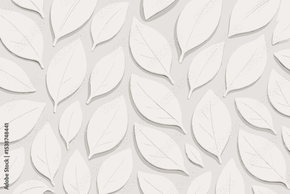 Seamless pattern with 3D white leaves on a light background. Elegant bas-relief floral texture. Embossed paper effect foliage wallpaper. Abstract minimalist nature design. Seamless pattern with 3D white leaves on a light background. Elegant bas-relief floral texture. Embossed paper effect foliage wallpaper. Abstract minimalist nature design.