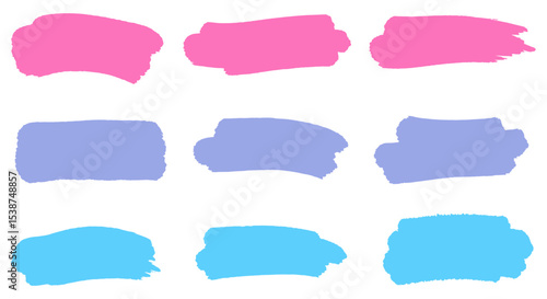 Colorful abstract brush strokes in pink, purple, and blue on white background vector illustration