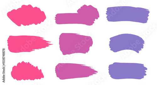 Colorful brush stroke set in pink and purple hues vector illustration