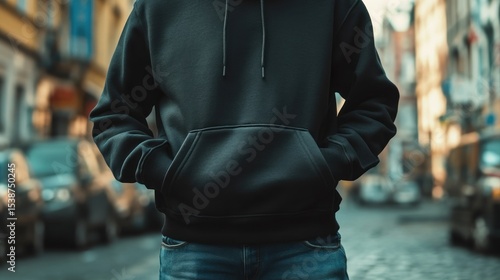 Black hoodie on a person