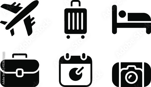 Travel and Tourism Icons Set. Airport, Luggage, and vector illustration.