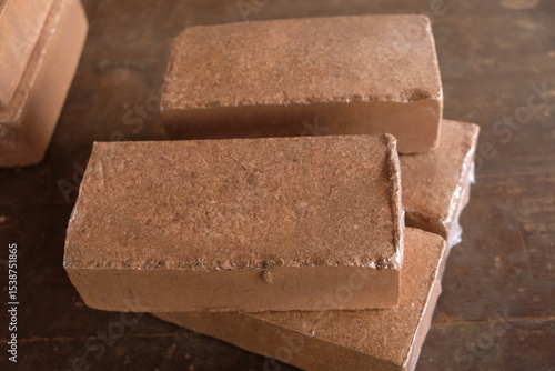 coco bricks. Blocks made from coconut fiber peat that are used as a planting medium.