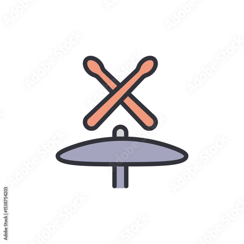 Illustration Of A Drum Set With Cymbal And Two Crossed Drumsticks