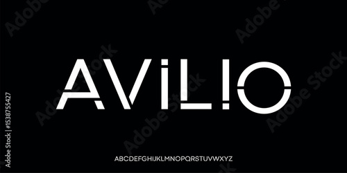 Futuristic and elegant style alphabet display font vector illustration. Clean cut letter abstract typography and unique geometric style.