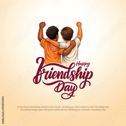 Happy international friendship day greeting card, back view of friends group. abstract vector illustration design