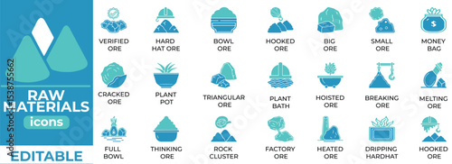 Premium editable raw materials vector icons for industry, manufacturing, and construction. Clean, scalable designs for branding and presentations